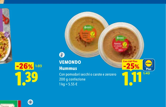 VEMONDO Hummus Con pomodori secchi o carote e zenzero