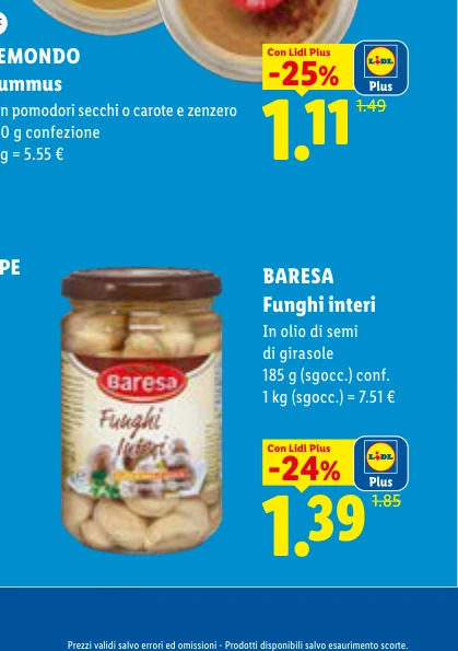 BARESA Funghi interi In olio di semi di girasole (sgocc.)
