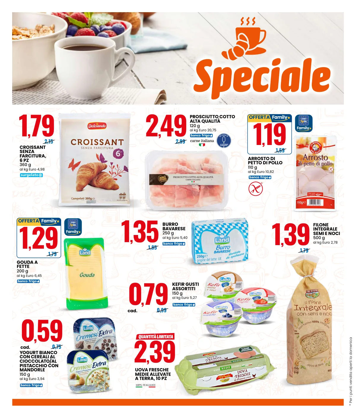 Pagina dello speciale colazione del Volantino Eurospin dal 24 agosto al 6 settembre 2026