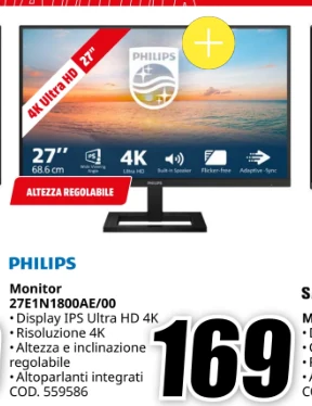 Monitor Philips 27E1N1800AE/00 4K 27 pollici