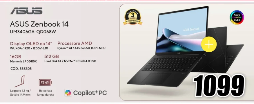 Notebook Asus Zenbook 14 UM3406GA-QD068W
