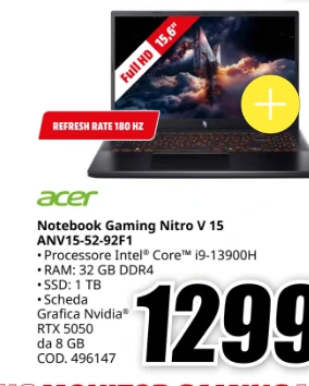 Notebook gaming Acer Nitro V 15 ANV15-52-92F1