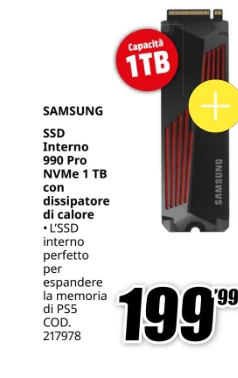 SSD interno Samsung 990 Pro NVMe 1 TB con dissipatore
