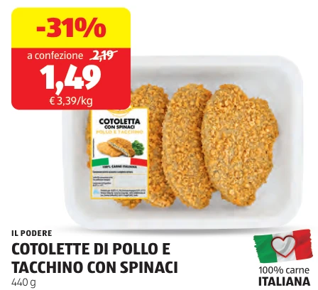 COTOLETTE DI POLLO E TACCHINO CON SPINACI