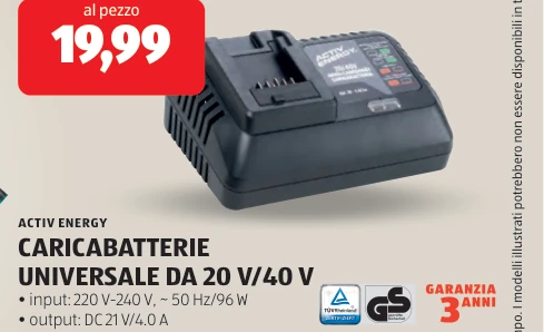 CARICABATTERIE UNIVERSALE DA 20 V/40 V