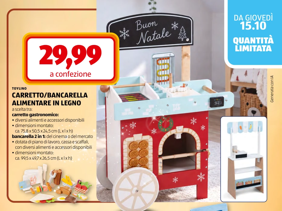 CARRETTO/BANCARELLA ALIMENTARE IN LEGNO - Toylino