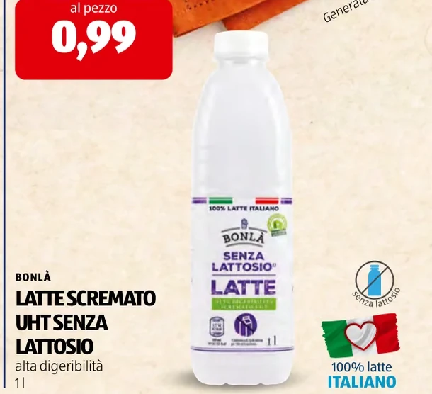LATTE SCREMATO UHT SENZA LATTOSIO - Bonlà