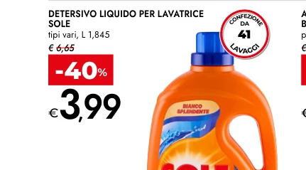 DETERSIVO LIQUIDO PER LAVATRICE SOLE tipi vari, L 1,845
