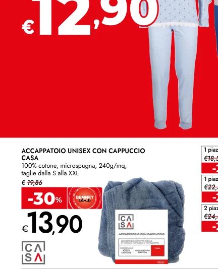 ACCAPPATOIO UNISEX CON CAPPUCCIO CASA 100% cotone, microspugna, 240g/mq, taglie dalla S alla XXL