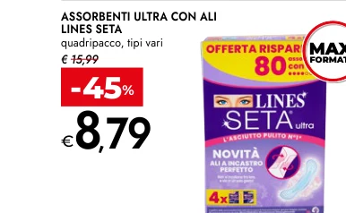 ASSORBENTI ULTRA CON ALI LINES SETA quadripacco, tipi vari