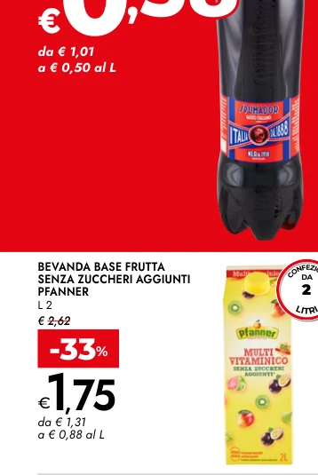 BEVANDA BASE FRUTTA SENZA ZUCCHERI AGGIUNTI PFANNER L 2