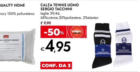 CALZA TENNIS UOMO SERGIO TACCHINI taglie 39/46, 68%cotone,30%poliestere, 2%elastan
