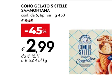 CONO GELATO 5 STELLE SAMMONTANA conf. da 6, tipi vari, g 450