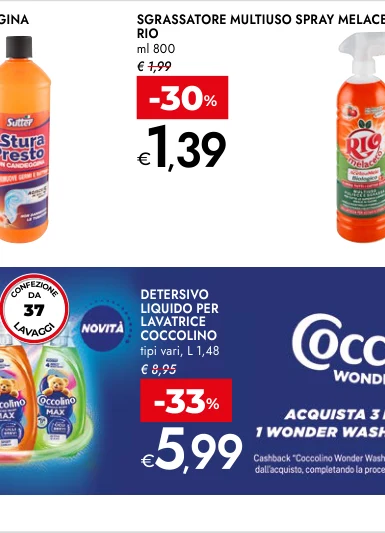 DETERSIVO LIQUIDO PER LAVATRICE COCCOLINO tipi vari, L 1,48