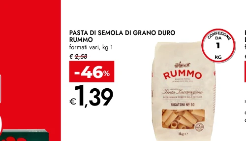 PASTA DI SEMOLA DI GRANO DURO RUMMO formati vari, kg 1