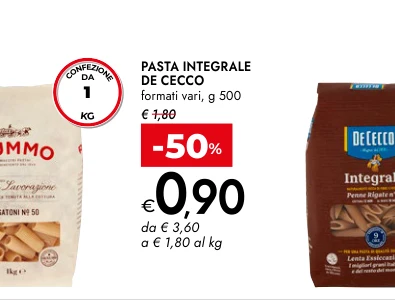 PASTA INTEGRALE DE CECCO formati vari, g 500