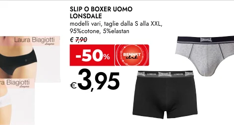 SLIP O BOXER UOMO LONSDALE modelli vari, taglie dalla S alla XXL, 95%cotone, 5%elastan