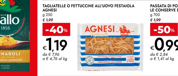TAGLIATELLE O FETTUCCINE ALL'UOVO FESTAIOLA AGNESI g 250