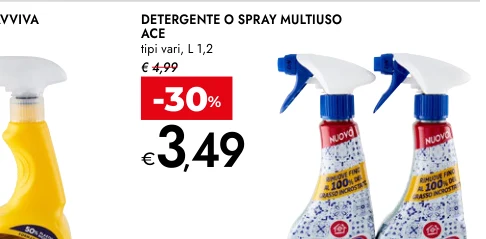 DETERGENTE O SPRAY MULTIUSO ACE tipi vari, L 1,2