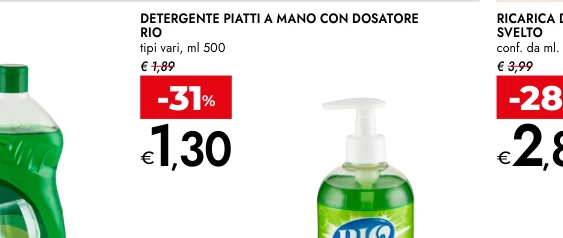 DETERGENTE PIATTI A MANO CON DOSATORE RIO tipi vari, ml 500