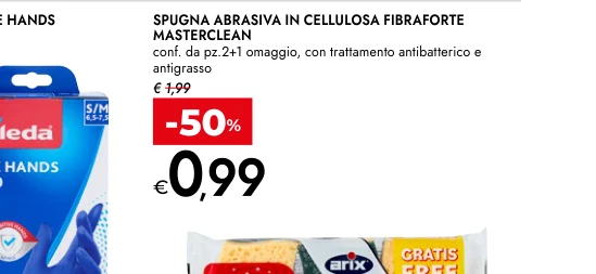SPUGNA ABRASIVA IN CELLULOSA FIBRAFORTE MASTERCLEAN conf. da pz.2+1 omaggio, con trattamento antibatterico e antigrasso