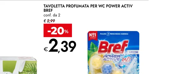 TAVOLETTA PROFUMATA PER WC POWER ACTIV BREF conf. da 2