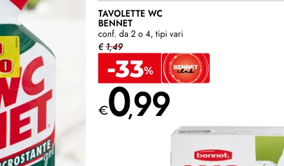 TAVOLETTE WC BENNET conf. da 2 o 4, tipi vari