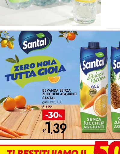 BEVANDA SENZA ZUCCHERI AGGIUNTI SANTÀL gusti vari, L 1