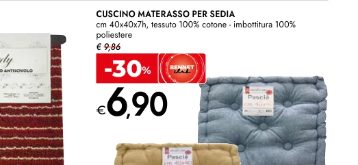 CUSCINO MATERASSO PER SEDIA cm 40x40x7h, tessuto 100% cotone - imbottitura 100% poliestere
