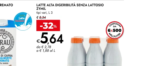 LATTE ALTA DIGERIBILITÀ SENZA LATTOSIO ZYMIL tipi vari, L 3