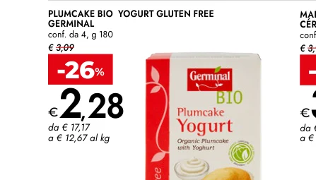 PLUMCAKE BIO YOGURT GLUTEN FREE GERMINAL conf. da 4, g 180