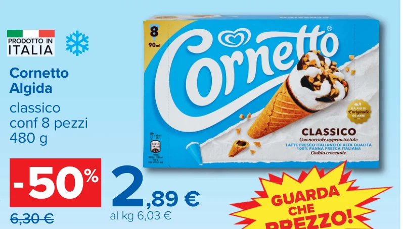 Cornetto Algida classico conf 8 pezzi 480 g