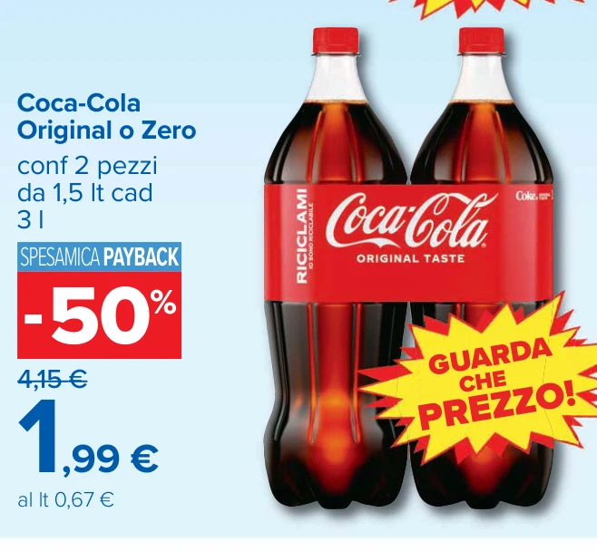 Coca-Cola Original o Zero conf 2 pezzi da 1,5 lt cad 3 l