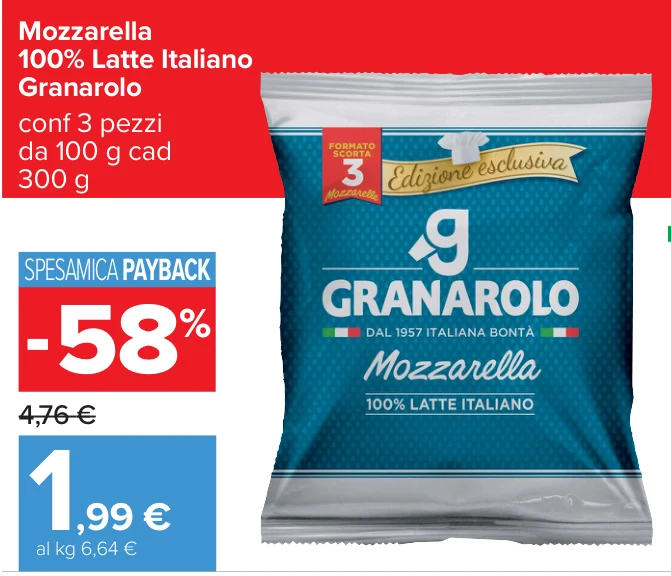 Mozzarella 100% Latte Italiano Granarolo conf 3 pezzi da 100 g cad 300 g