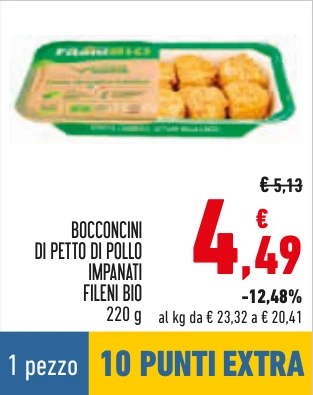BOCCONCINI DI PETTO DI POLLO IMPANATI FILENI BIO