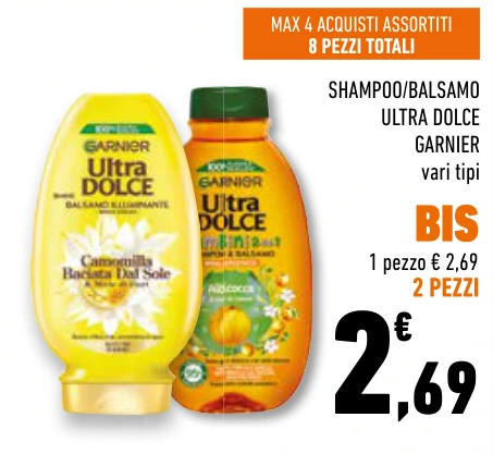 SHAMPOO/BALSAMO ULTRA DOLCE GARNIER 8 PEZZI TOTALI