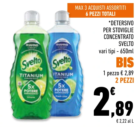 6 PEZZI TOTALI *DETERSIVO PER STOVIGLIE CONCENTRATO SVELTO