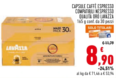 CAPSULE CAFFÈ ESPRESSO COMPATIBILI NESPRESSO QUALITÀ ORO LAVAZZA