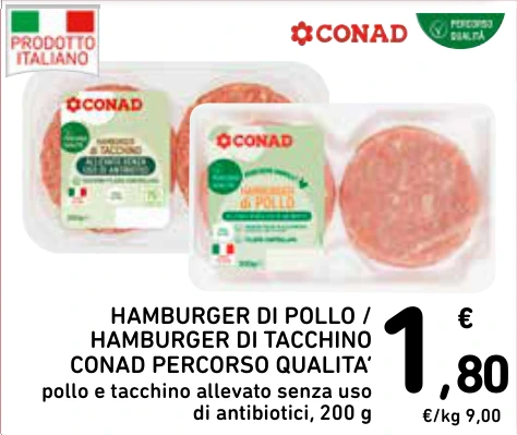 HAMBURGER DI POLLO / HAMBURGER DI TACCHINO CONAD PERCORSO QUALITA’