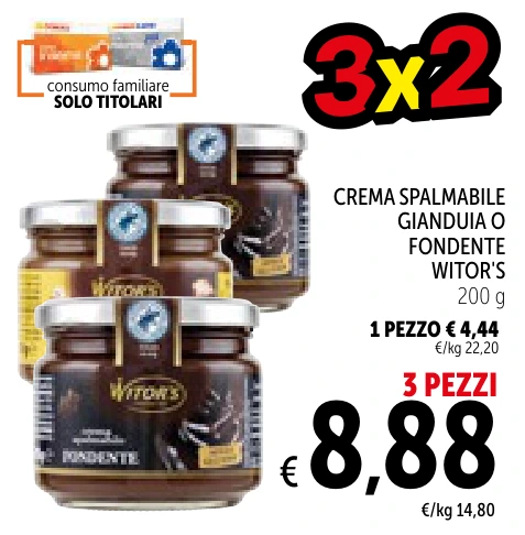 CREMA SPALMABILE GIANDUIA O FONDENTE WITOR'S 3 PEZZI