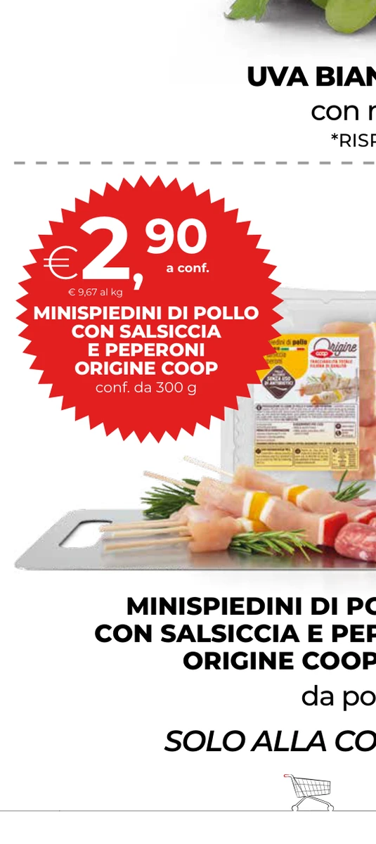 MINISPIEDINI DI POLLO CON SALSICCIA E PEPERONI ORIGINE COOP