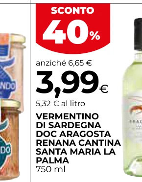 VERMENTINO DI SARDEGNA DOC ARAGOSTA RENANA CANTINA SANTA MARIA LA PALMA