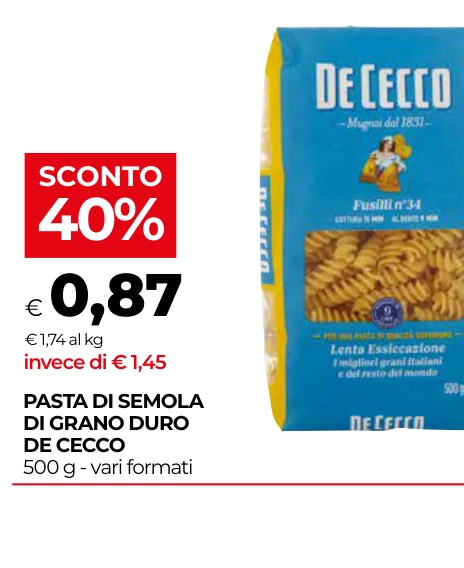PASTA DI SEMOLA DI GRANO DURO DE CECCO
