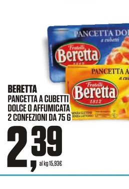 BERETTA PANCETTAA CUBETTI DOLCE O AFFUMICATA