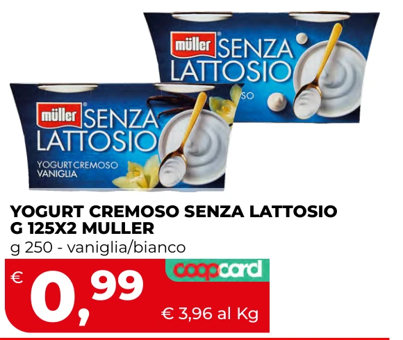 YOGURT CREMOSO SENZA LATTOSIO G 125X2 MULLER g 250 - vaniglia/bianco