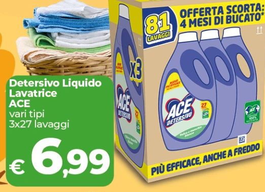 Detersivo Liquido Lavatrice ACE vari tipi 3x27 lavaggi