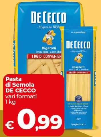 Pasta di semola De Cecco vari formati 1 kg