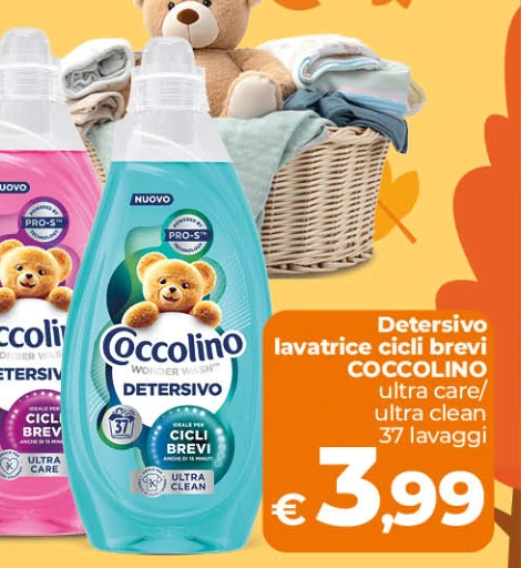 Detersivo lavatrice cicli brevi COCCOLINO ultra care/ultra clean 37 lavaggi
