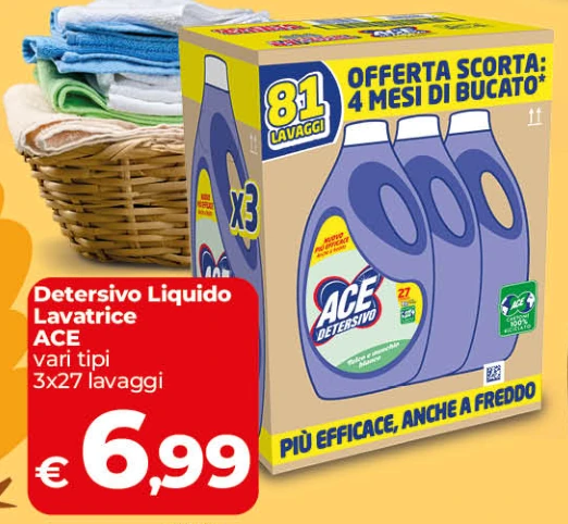 Detersivo Liquido Lavatrice ACE vari tipi 3x27 lavaggi