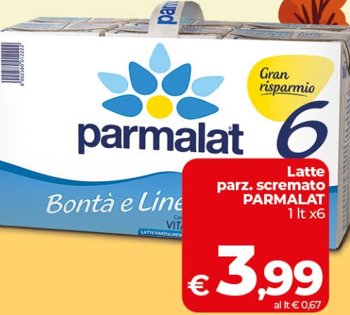 Latte parz. scremato Parmalat 1 lt x 6